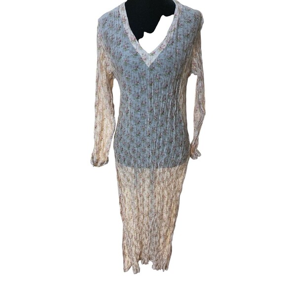 Good Earth Philosophy Sheer Crinkle Floral Dress Size S Petite Boho Cottagecore - Picture 1 of 13
